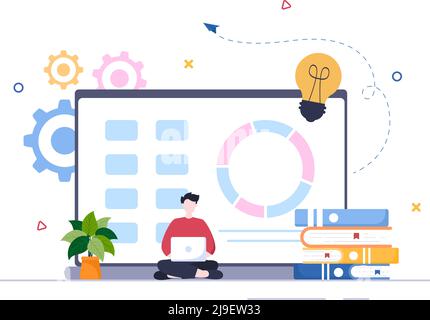 Business Workflow Organization and Management Design Illustration with Teamwork process, Deadlines Respect or Efficient Workday Stock Vector
