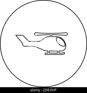 Helicopter chopper in air contour outline line icon black color vector ...