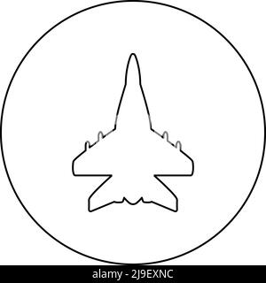 Jet plane fighter reactive pursuit military icon in circle round black color vector illustration image outline contour line thin style simple Stock Vector