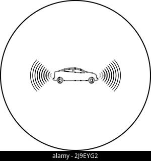 Car radio signals sensor smart technology autopilot front and back direction icon in circle round black color vector illustration image outline Stock Vector
