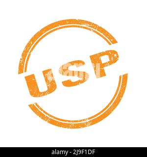 USP text written on orange grungy zig zag borders round stamp