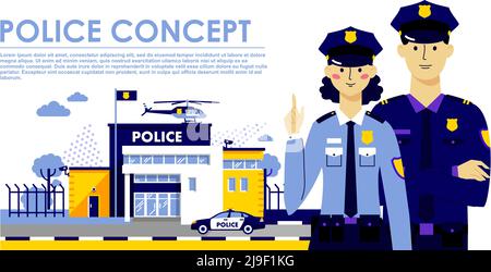 City police department and team of young officers man and woman characters. Stock Vector