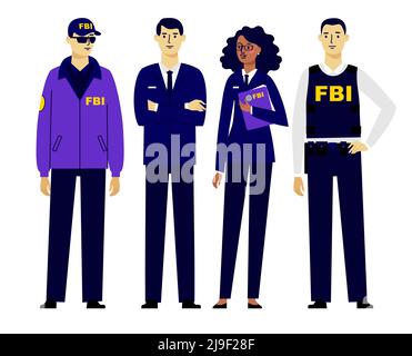 Federal bureau of investigation team, detection of violations. Different young officers men and women. Stock Vector