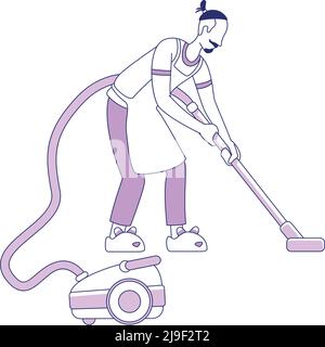 Man with vacuum cleaner semi flat color vector character Stock Vector