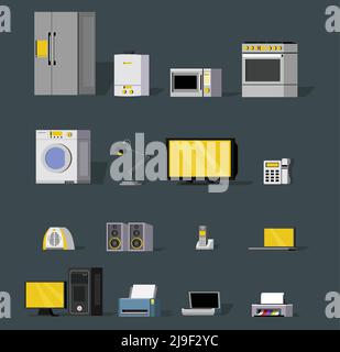 Modern wireless devices collection with electronic appliances and gadgets on gray background isolated vector illustration Stock Vector