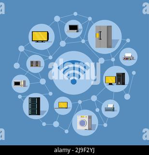Wireless technology round composition with modern electronic smart gadgets appliances and devices isolated vector illustration Stock Vector