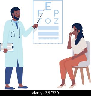 Doctor conducting vision checkup semi flat color vector characters Stock Vector