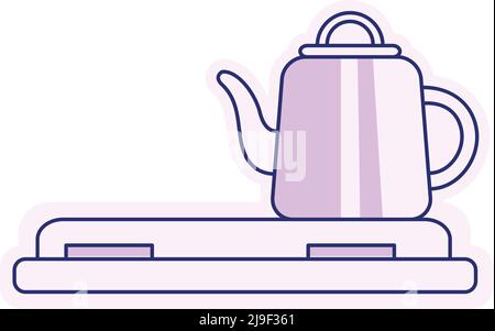 Kettle and electric range semi flat color vector element Stock Vector