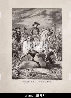 History of the Seven Years' War: Frederick the Great at the Battle of Leuthen. (1757) Frederick II (German: Friedrich II; 1712 – 1786) was King in Pru Stock Photo