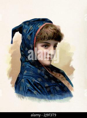Color lithograph of Isabella Urquhart.  Isabelle Urquhart (1865 – 1907) was an American contralto and actress, noted for her performances in comic ope Stock Photo