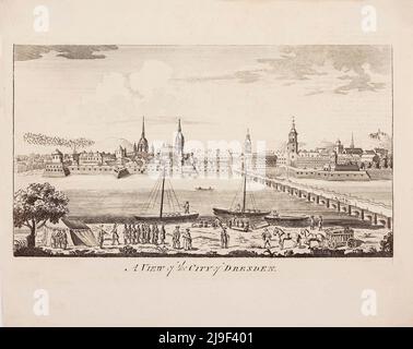 The 18th-century engraving of the city of Dresden. Germany Stock Photo