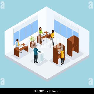 Isometric voting process concept with people electing their candidates on polling station isolated vector illustration Stock Vector