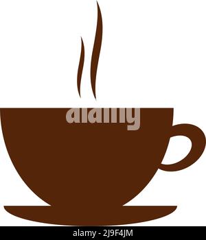 Brown cup of coffee with steam. Cup with saucer. Stock Vector
