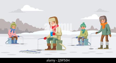 Premium Vector  Ice fishing isolated concept vector illustration winter  outdoor activities ice fishing tools equipment shop online fisherman advice  catching frozen lake travel and hobby vector concept