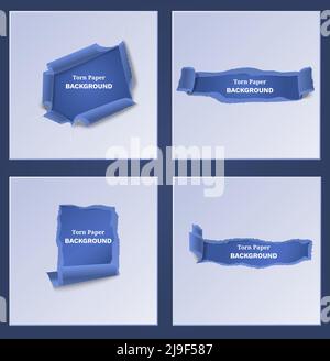 Blue torn and ripped paper templates with place for text on light background vector illustration Stock Vector