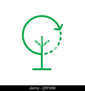 Reforestation line icon. Plant a tree concept. Circle arrow around a tree. Replanting forests idea. Woods recovery. Renewable resources. Vector, flat. Stock Vector