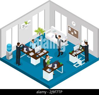 Isometric stress at work concept with workers in stressful and problematic situations in office isolated vector illustration Stock Vector