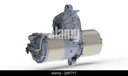 Electric car motor used on EV isolated on white background, 3D rendering Stock Photo