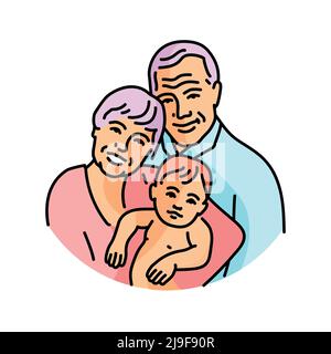 Grandparents with grandson color line illustration. LGBT adoption of children Stock Vector