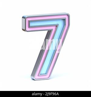 Blue and pink metal font Number 7 SEVEN 3D render illustration isolated on white background Stock Photo