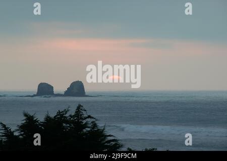 Summer sunset at Punta de Lobos, Pichilemu, in the Pacific coast of central Chile Stock Photo