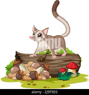 Sugar glider standing on wooden log illustration Stock Vector