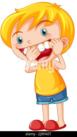 Cute girl cartoon character flossing teeth illustration Stock Vector