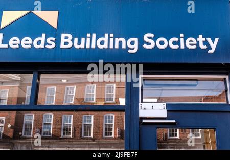 Epsom Surrey, London UK, May 22 2022, High Street Branch Of Leeds Building Society Sign And Logo With No People Stock Photo