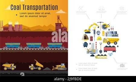 Mining industry flat composition with coal loading by excavator to ...