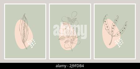Boho style abstract set background minimalism, doodle, decor. Vector illustration Stock Vector