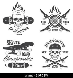 Set of skateboarding emblems, labels and designed elements. Set 1 Stock Vector