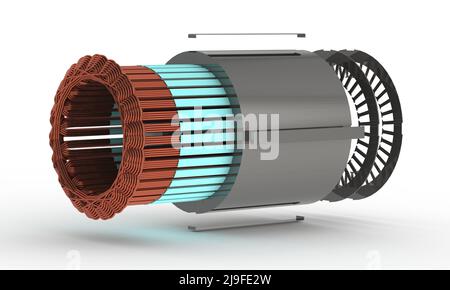 Winding stator for electric motor, exploded view,3D illustration ...