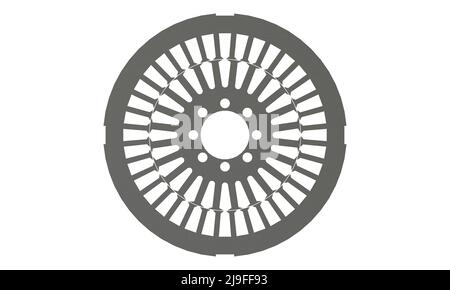 Rotor and stator of electric motor isolated on white background. 3d ...