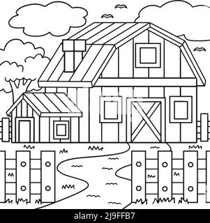 Farmhouse Coloring Page for Kids Stock Vector