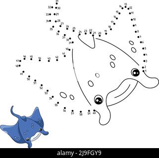 Dot to Dot Manta Ray Coloring Page for Kids Stock Vector