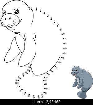 Dot to Dot Manatee Coloring Page for Kids Stock Vector