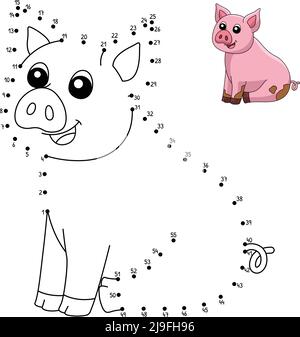 Dot to Dot Pig Coloring Page for Kids Stock Vector