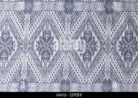 Indigo woodcut seamless ethnic geometric pattern closeup Stock Photo