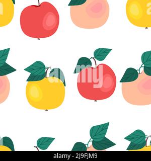 Ripe ruddy apples seamless pattern. Vector illustration. Fruit print Stock Vector