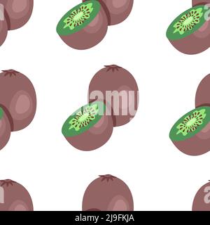 Whole and half kiwi seamless pattern. Fruit print, vector illustration in flat style Stock Vector