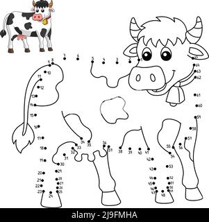 Dot to Dot Cow Coloring Page for Kids Stock Vector