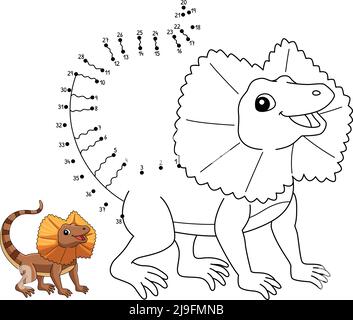 Dot to Dot Frill Necked Lizard Coloring Page  Stock Vector