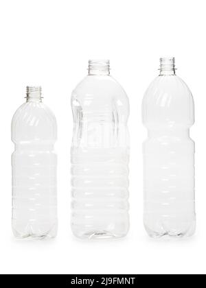 three different empty plastic bottles isolated on white background. Stock Photo