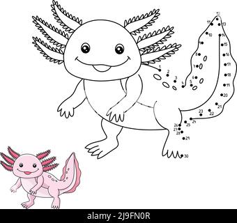 Dot to Dot Axolotl Coloring Page for Kids Stock Vector