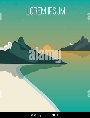 Flat evening coast landscape template with calm sea sand beach ...