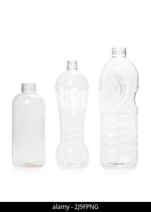 three different empty plastic bottles isolated on white background ...