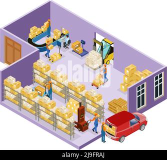 Vector isometric forklift and warehouse workers Stock Vector Image ...