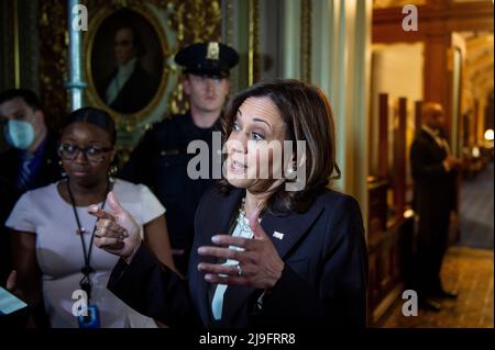 United States Vice President Kamala Harris offers remarks following a Senate procedural vote on the Womenâs Health Protection Act of 2022 at the US Capitol in Washington, DC, Wednesday, May 11, 2022. Credit: Rod Lamkey / CNP Stock Photo