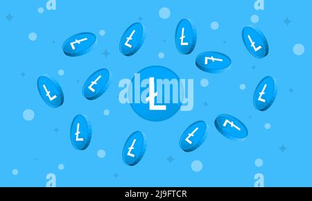 LITECOIN banner background. Illustration of falling coins. Stock Vector