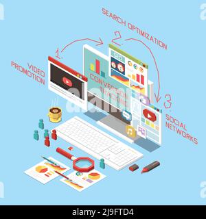 Isometric concept with conversion rate optimization stages 3d vector illustration Stock Vector